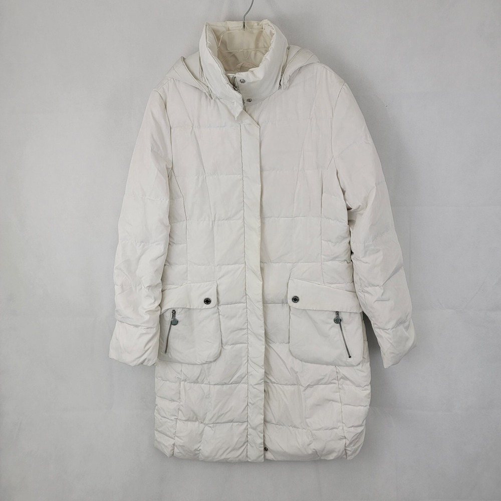 CALVIN KLEIN Womens Down Jacket SMALL Long Puffer WHITE Outdoor FLAWS
